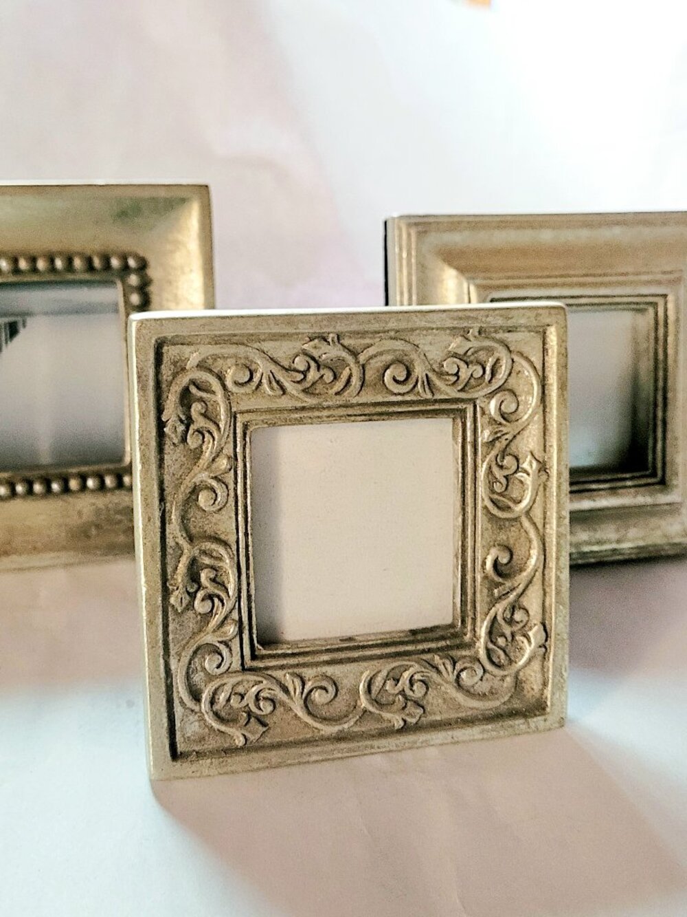 VTG Pottery Barn Elegant Silver 3 Mini Picture Frame Set